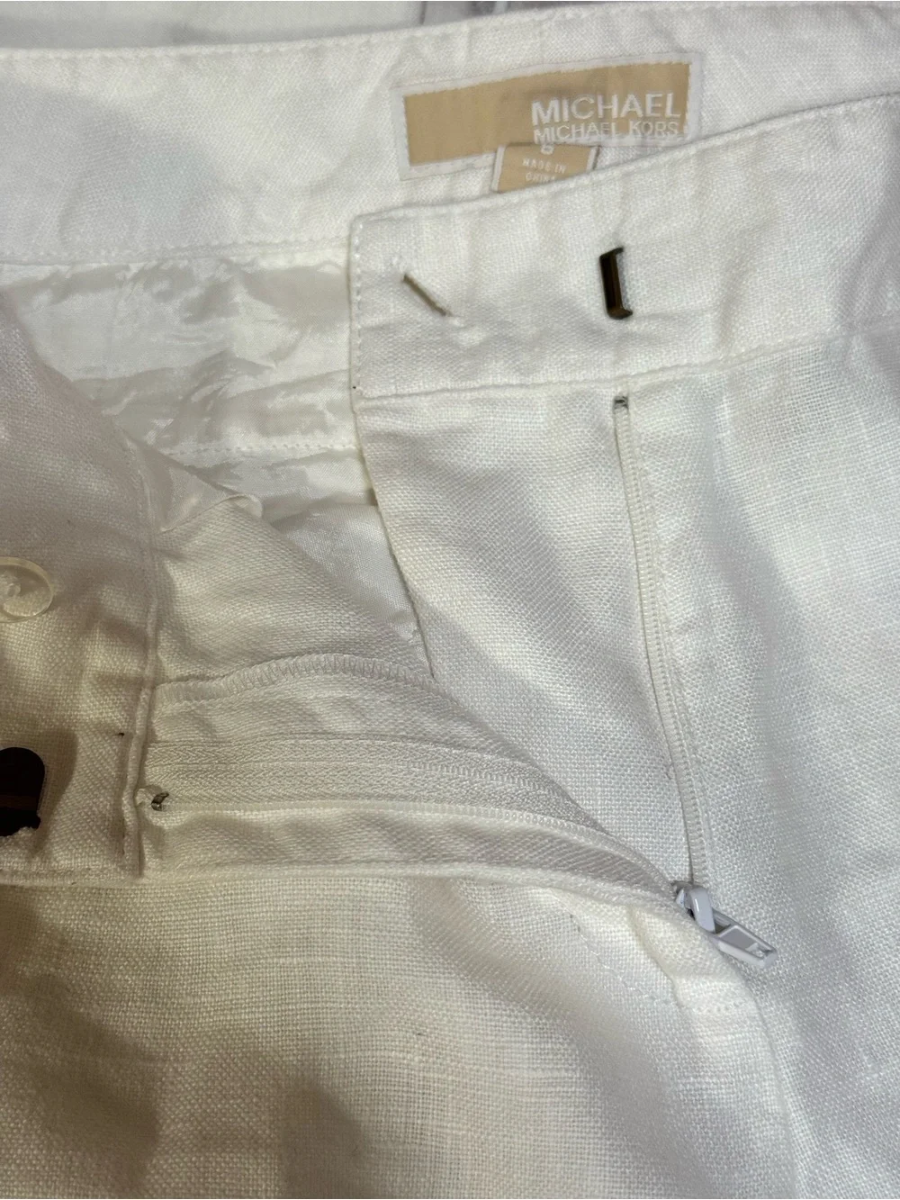 Michael Kors Cream Wide-Leg Linen Blend Pants 100% linen